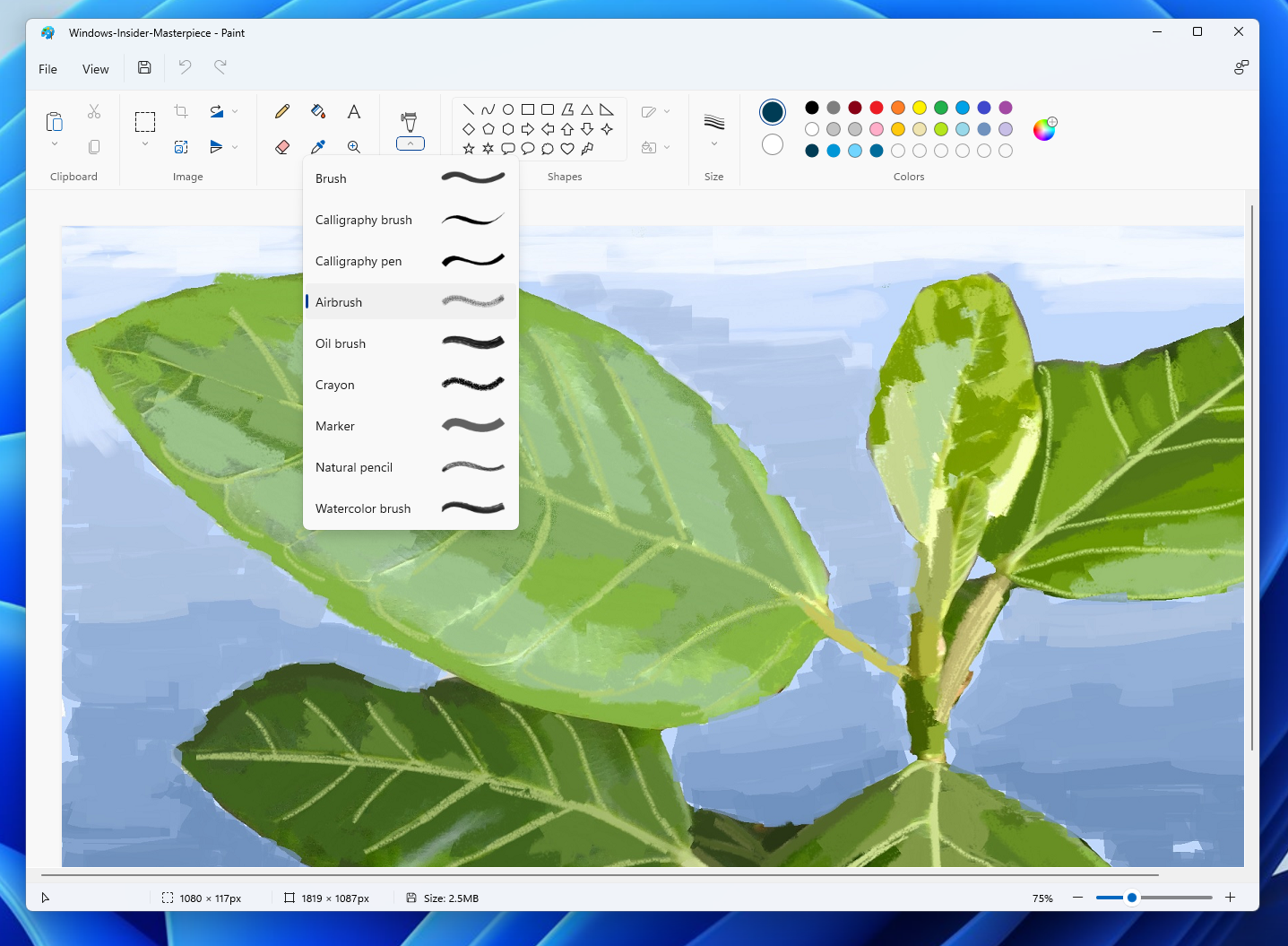 The new drop-down menu for brushes features a dynamic icon that changes depending on which brush you have chosen.